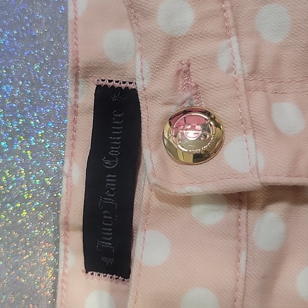 Y2k Vintage Juicy Couture Baby Pink Polka Dot Jean Shorty Shorts Size:31 - Picture 3 of 8